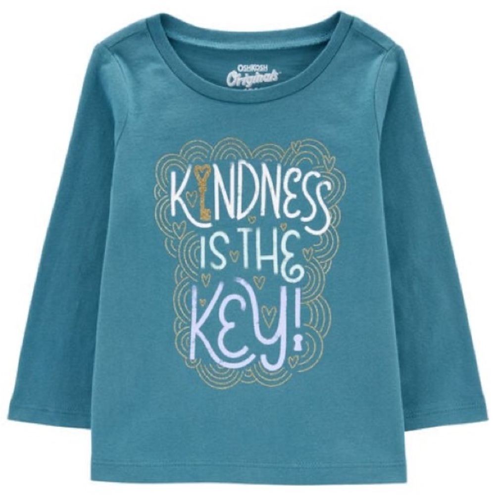 OshKosh B'gosh Teal Long Sleeve Tee with Kindness Design Size 5T